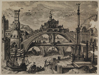 TvB G 0543
<br/>
De stadsbrug (uit een serie van 16 "landschappen")
<br/>
<em>Cock, Hieronymus (1510 - 1570)</em>